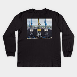 Three colorful loading cranes Kids Long Sleeve T-Shirt